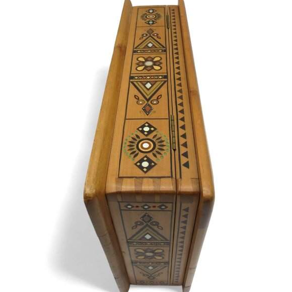 Rare Ukrainian Wooden Inlaid Carved Jewelry Box with Geometric VINTAGE 12 Inches - Picture 7 of 12